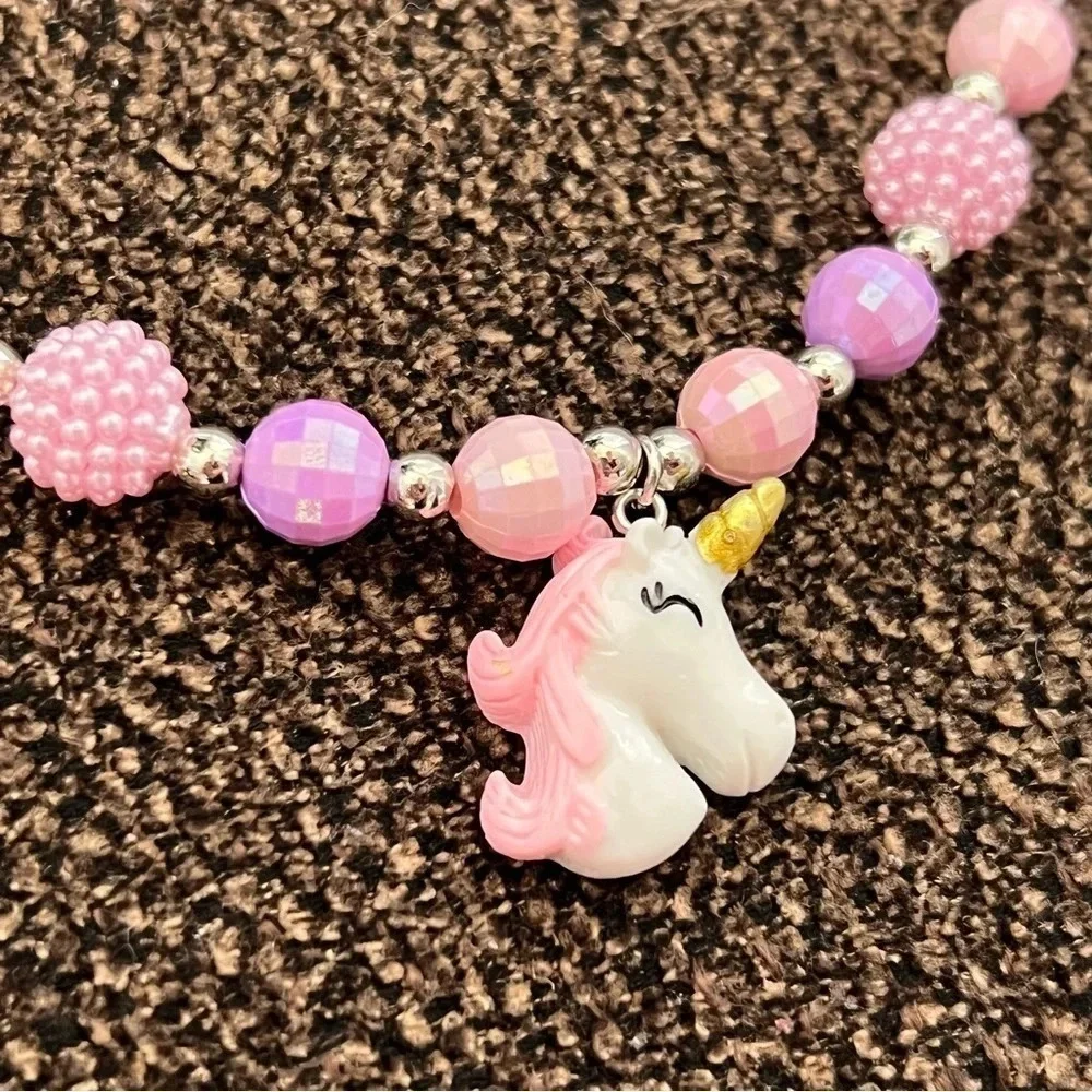 Unicorn Charm Beaded Necklace for Little Girls Children Jewelry Kids Gift